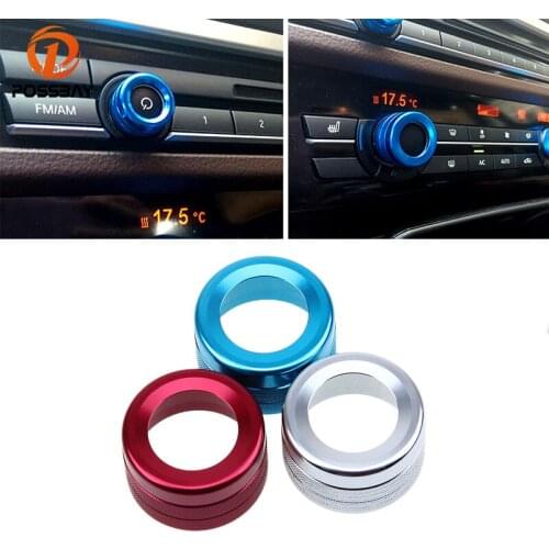 POSSBAY Car Air Conditioning Heat Control Switch Knob for BMW 5 series 6 series 5GT Red/Silver/Blue Car Radio Buttons Cover