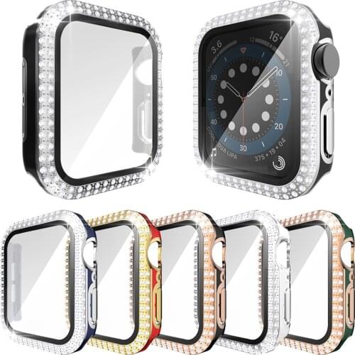 Glass Film Screen Protector Case for Apple Watch SE Series 6 5 4 3 Cover Diamond PC Bumper for Iwatch 40mm 44mm 38mm 42mm Shell