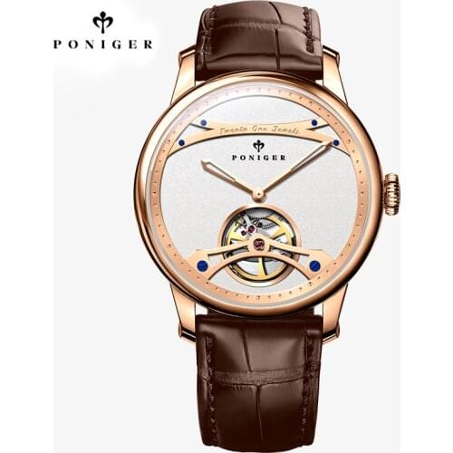 PONIGER New Luxury Brand Mechanical Watches Business Men Watch Skeleton Self-Wind Automatic Fashion Waterproof 50m Wristwatch