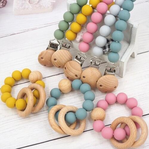 Chenkai 5PCS Silicone Wooden Beech Ring Toys Chewable Animal Shape Products Nursing Gift Accessory BPA Free