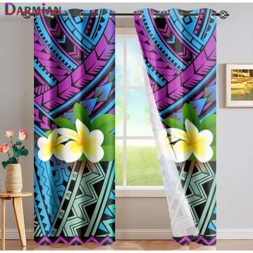 DARMIAN Hawaiin Tribe Plumeria Gradient Print Window Curtain Fashion Thermal Insulated Blackout Curtain for Bedroom Home Decor