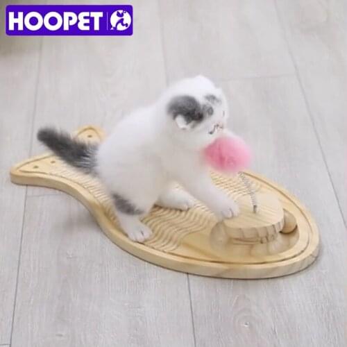 HOOPET Wood Cat Toys Pet Scratch Board Interactive Ball Toys Funny Cat Stick Durable Functional Fish Shape Cat Game Toys