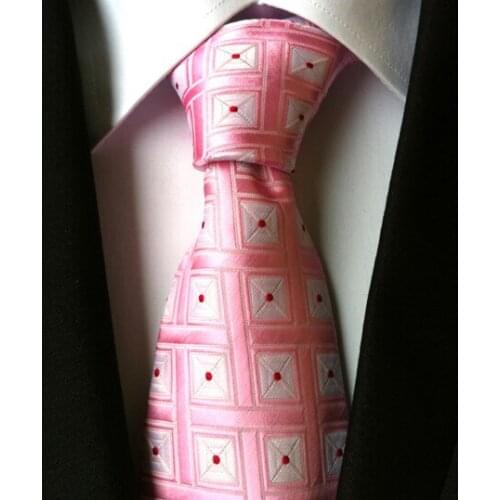 8cm Designers Tie Classic Men Pink Necktie with White Plaids Checkers Cravat