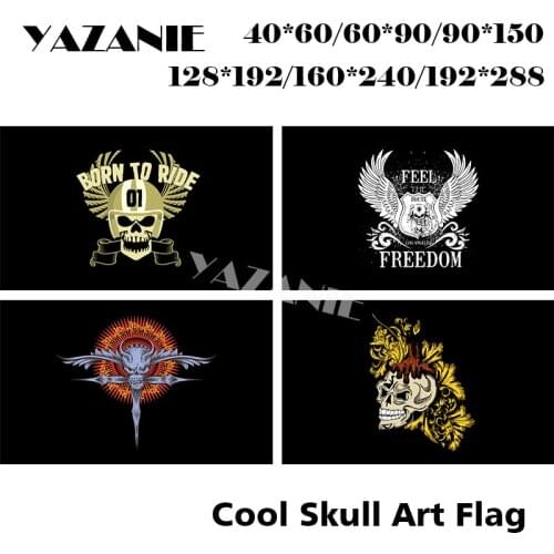YAZANIE Any Size Double Sided Cool Helmets Skull Art Flags and Banners Flower Skull Freedom Wing Skull Custom Printed Flags
