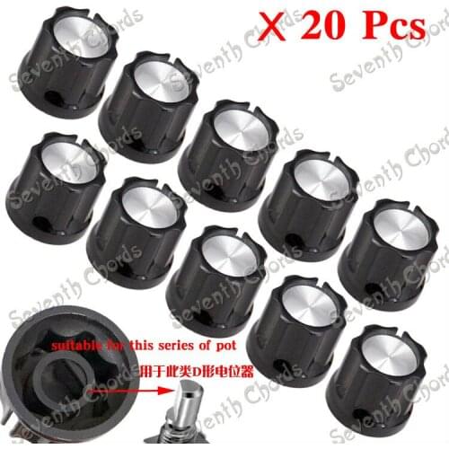 20 Pcs D Shaft Speed Control Knobs Buttons for Bass Guitar Amp Replacement parts / Black With Silver Top