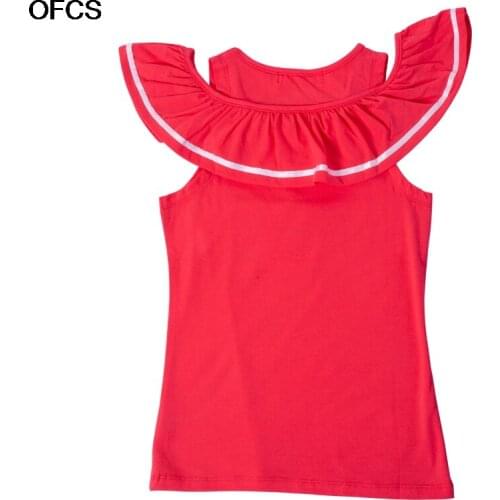 Chidren Girls' T-shirt Cotton Short Sleeve Round Neck Strapless Ruffle Tops Fashion Comfortable Childrens Summer Clothes 3-10Y