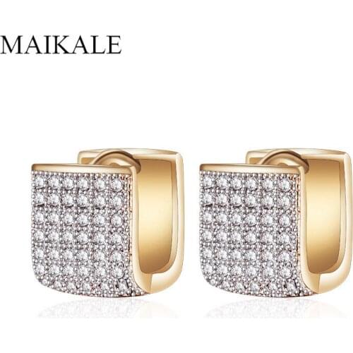 MAIKALE Luxury U-shape Cubic Zirconia Stud Earrings Fo Women Gold Silver Color Temperament Earrings Korean Charm Jewelry Gifts