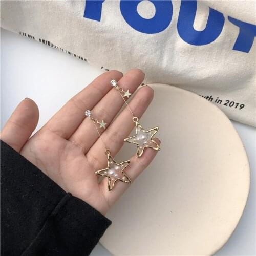2020 Fashion Korean Style Gold Color Frame Rhinestone Star Earrings Transparent Acrylic Star Clip on Earrings For Women