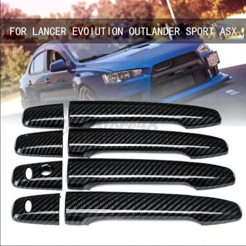 Car Carbon Fiber Look Door Handle Cover Trim for Mitsubishi Lancer Evolution X Outlander Sport ASX