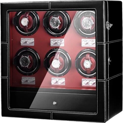 10 Modes AAA Quality Microfiber Black Watch Winder with Quiet Motors 6+6 Storage Red PU Leather Interior AC Adapter