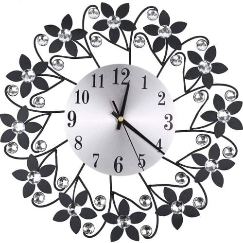 European Style Wrought Iron Wall Clock, Large Modern Fancy 3D Non-ticking Clock, Decorative Living Room Bedroom Office