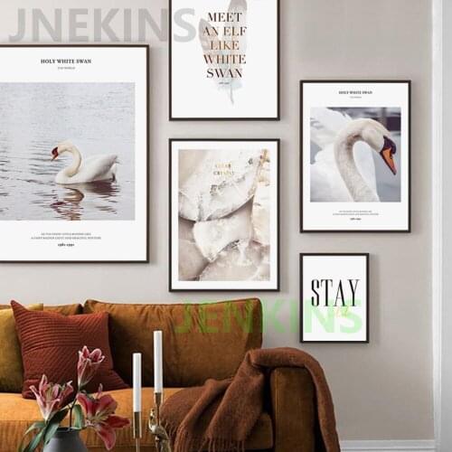 Quote Swan Feather Wall Art Poster Lake Print Nordic Painting Decorative Wall Picture Living Room Modern Home Decor JENKINS