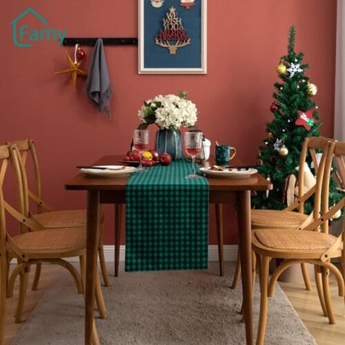 New Year Christmas Decor Table Runner Red Green Plaid Dinner Table Decoration Party Cotton Fabric Tablecloth Fall Table Runners