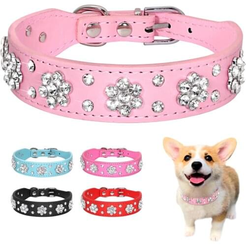 Bling Rhinestone Dog Collar Necklace PU Leather Cat Puppy Collars Necklaces With Crystal Pet Accessory For Small Medium Dogs