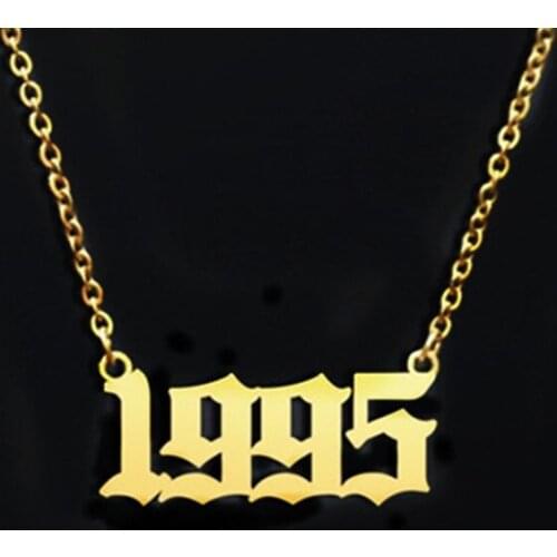 Handmade Old English Number Necklaces Custom Birth Year Necklace Special Year 1980-2019 Have Enough Stocks