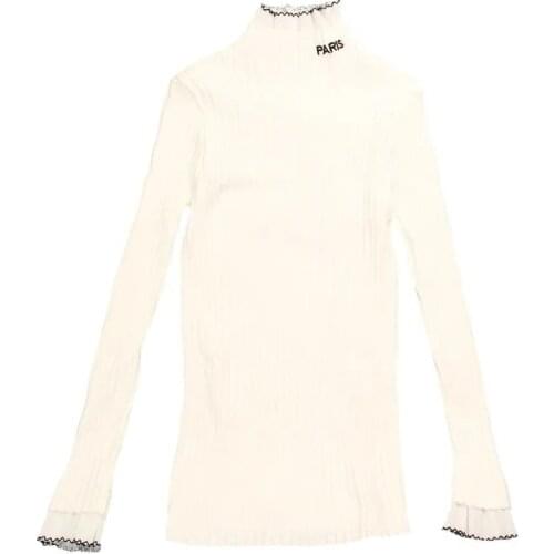 New On Sale Pullover 2021 Summer Autumn Womens sweater Knitted High collar Lace edge Fake two-piece Base shirt Tops Female
