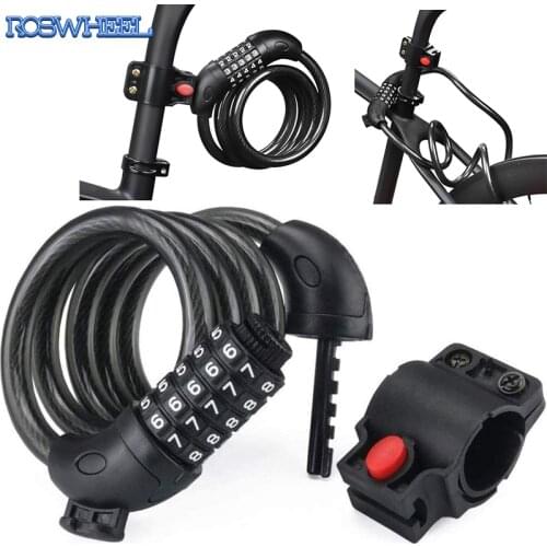 Steel 5-Digit Key MTB Bicycle Combination Lock Anti-Theft Bike Safety Padlock Motorcycle Cable Lock Outdoor Cycling Accessories