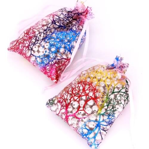 Coral pattern organza jewelry wedding gift pouch fabric pouches packaging christmas bags gift bag rawstring nozzle 100pcs