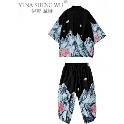 Japanese Traditional Clothing Kimono Pants Mens Retro Yukata Asian Fashion Tang Suit Harajuku Hanfu Yukata Jacket Casual Wear