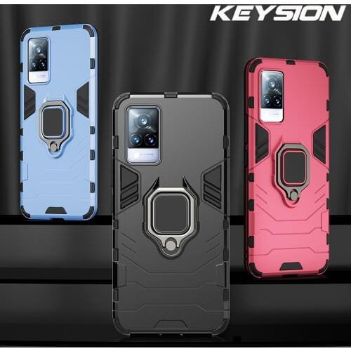 KEYSION Shockproof Case for VIVO V21 5G V20 Pro V20 SE Y72 Y20sG Y12S Y30 Y50 Y51 Y31 Ring Stand Phone Cover for IQOO 7 5G Z3 Z1