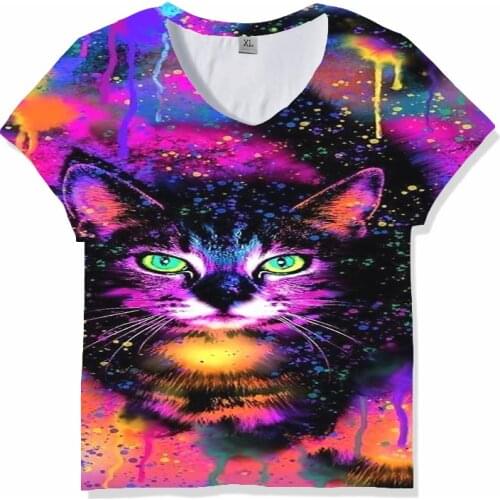 UNEY 3D Shirt Woman Galaxy Cat T-shirt Lovely Animal Tees Rainbow Tops Space Short sleeve 2020 Summer New