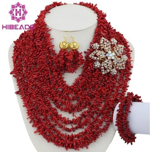 Amazing NEW African Coral Beads Bridal Jewelry Set Nigerian Beads for Wedding Free Shipping CNR157