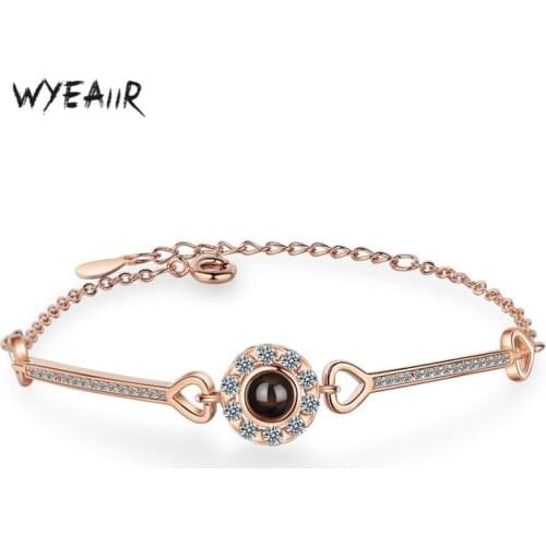 WYEAIIR 100 Languages I Love You Visible Circle 925 Sterling Silver Female Resizable Bracelets