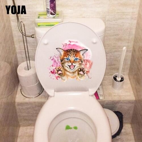 YOJA 19.2*18CM Cartoon Cat Wall Decals Personality Toilet Sticker Decoration Home T1-0222