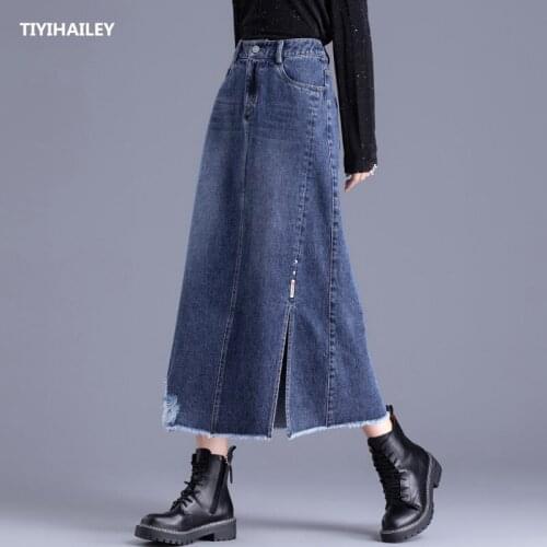 TIYIHAILEY Free Shipping 2021 Fashion High Waist S-２XL Long Maxi A-line Skirts With Pockets Women Slit Skirts With Tassels Holes