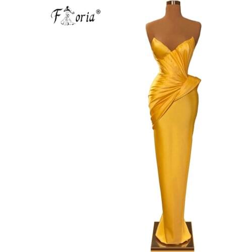 Gold Yellow Sweetheart Evening Dresses 2021 Sexy Satin Elegant Floor Length Prom Dress Simple Style Arabic Women Evening Wear