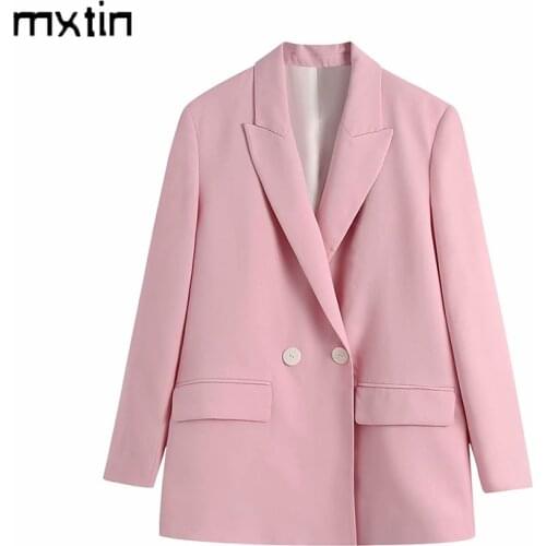 2021 Women Autumn Fashion Double Breasted Pink Blazers And Jackets Spring Work Office Lady Suit Business Female Blazer Coat