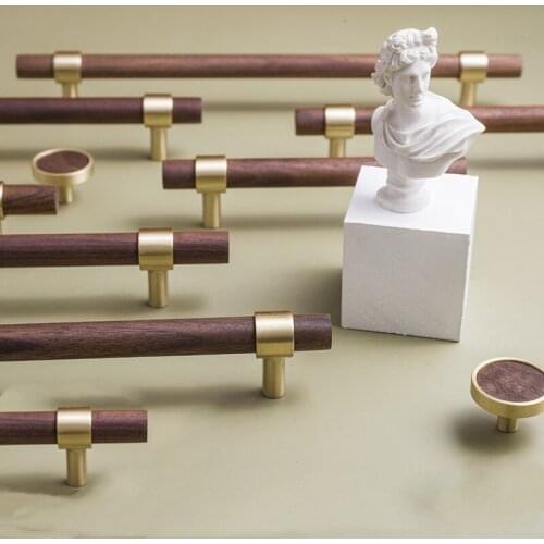 1PC Light Luxury Nordic Simple Brass Handle Black Walnut Cabinet Drawer Wardrobe Door New Chinese Long Handle