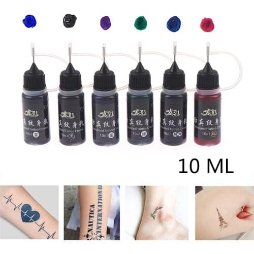 10ml 6 Colors Temporary Tattoo Ink Natural Organic Fruit Gel For Body Art Painting Pigment Long Lasting Tattoo Juice Ink