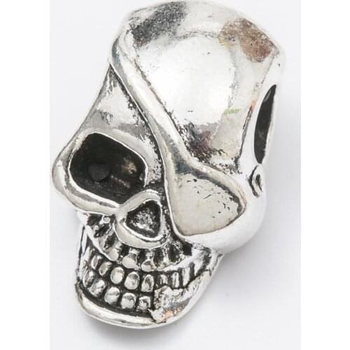 10Pcs/Lot Skull Antique Silver Color DIY Zinc alloy Big Hole Spacer Bead Charm Fits Jewelry making Bracelet js1053