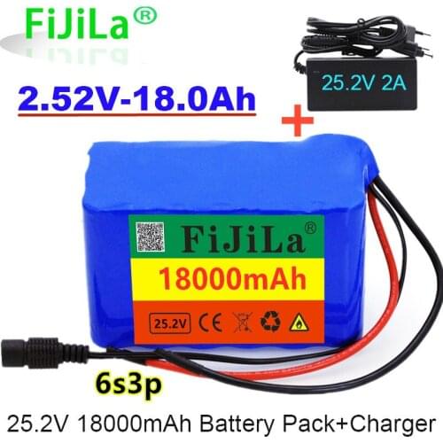 100% New 24V 18Ah 6S3P 18650 Battery Lithium Battery 25.2v 18000mAh Electric Bicycle Moped /Electric/Li ion Battery Pack+Charger