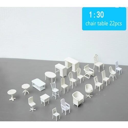 20pcs/lot 1/30 Scale White Hot Sale Plastic Model Chair And Table For Architecture Model Kits Toy