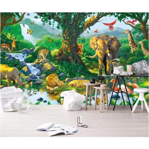 Custom mural 3d photo wallpaper Animal world elephant lion rhino childrens room 3d wall murals wallpaper for walls 3 d