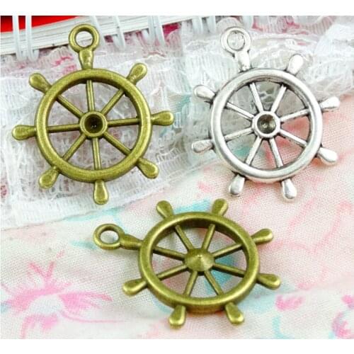 40pcs Metal Alloy Antique Bronze Antique Silver Plated 25*28mm Classical Rudder Charm Pendant Jewelry Making Necklace Diy