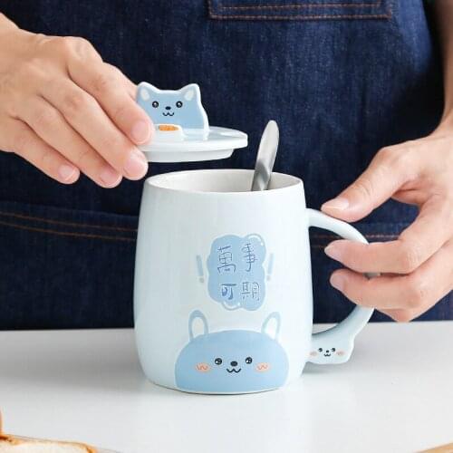 400ml Ceramic Cup for Mobile Phone Holder Lovely Cartoon Shape with Cover with Spoon Creative Coffee Mugs and Student Milk Mugs