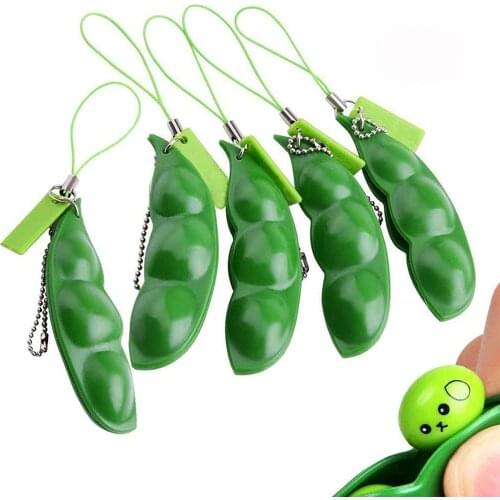 5pcs Fidget Bean Toy Squeeze-a-bean Edamame Keychain Keyring Extrusion Bean Pea Soybean Stress Relieving Chain Toys Fidget