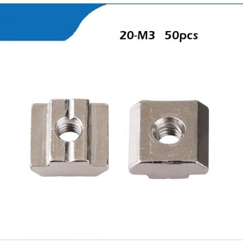 50pcs/lot T Sliding Nut Block Square nuts M3 for 2020 Aluminum Profile Slot Zinc Coated Plate Aluminum connector Accessories