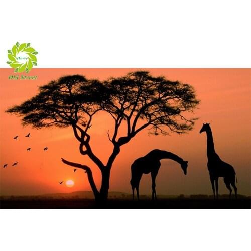OSH Full Drill Diamond Painting DIY giraffes at sunsete Rhinestone Mosaic Text Diamond Embroidery Wall Home Decoration