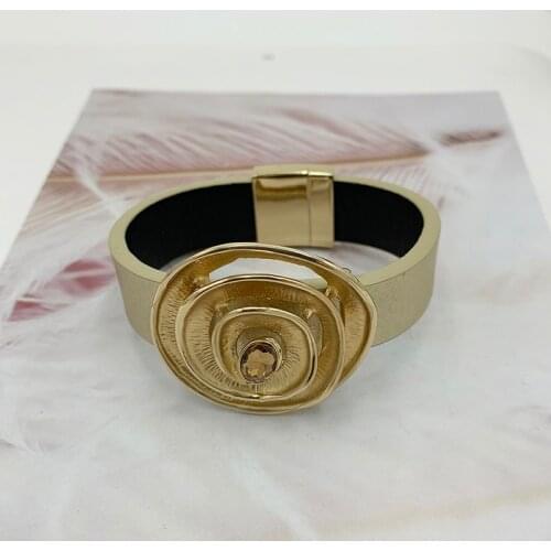 Rosette Bracelets Belt Buckle Wide Magnetic Leather Bracelet Women Crystal Jewelry Accessories for Female