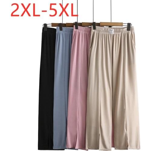 New 2021 Ladies Summer Plus Size Long Pants For Women Loose Casual Wide Leg Khaki Black Straight Trousers 2XL 3XL 4XL 5XL