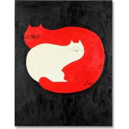 Children Room Wall Decoration Modern Cartoon Cat Canvas Picture Art Unframed Animal Oil Painting Canvas Wall Decor Artwork