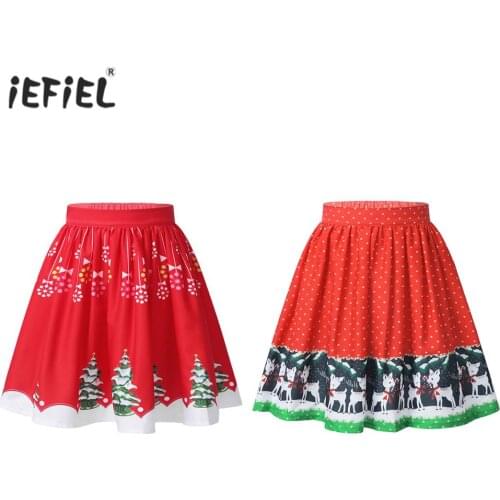 Kids Girls Red Pleated Skirt Snowflake Elk Printed Christmas Skirt Girl Elastic Waistband A-line Mini Skirts Children Clothing