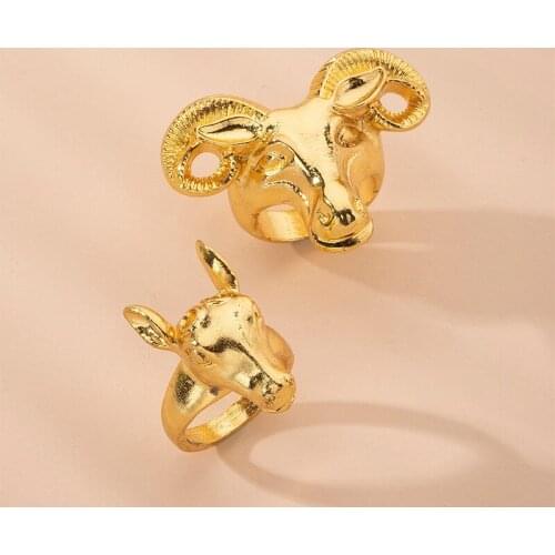 Twelve Zodiac Retro Personality Metal Rings Snake Ring Golden Cow Dog Cat Rabbit Dragon Shape Open Ring New Women