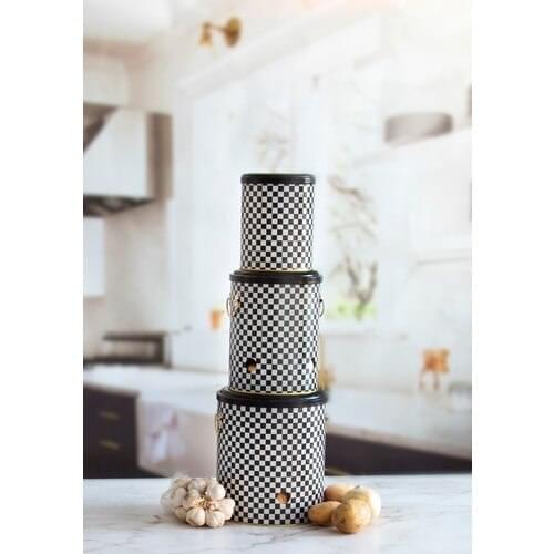 Potato Onion Garlic Storage Container 3'lü Set Checkers