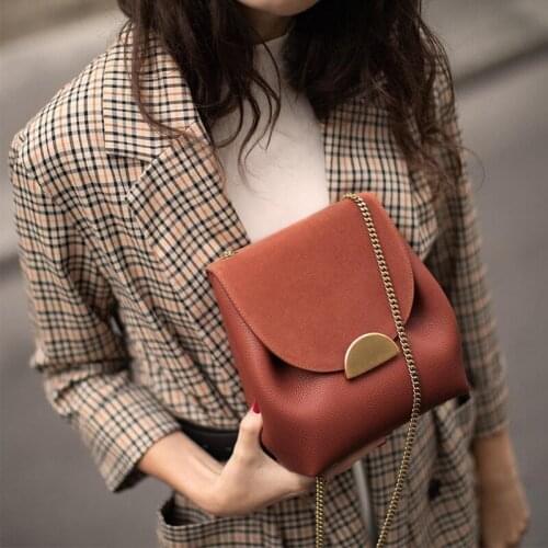 French Non-Mainstream Design Simple Temperament Handmade Bucket Bag Un-Mini Suede Stitching Chain Bag