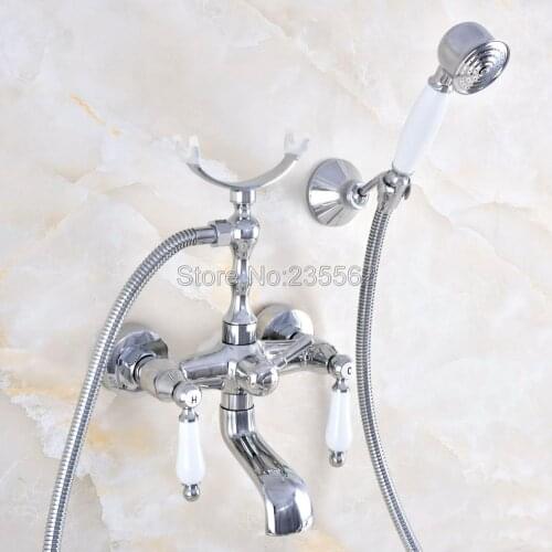 Chrome Bath Faucets Wall Mounted Bathroom Basin Mixer Tap With Hand Shower Head Bath & Shower Faucet lna703